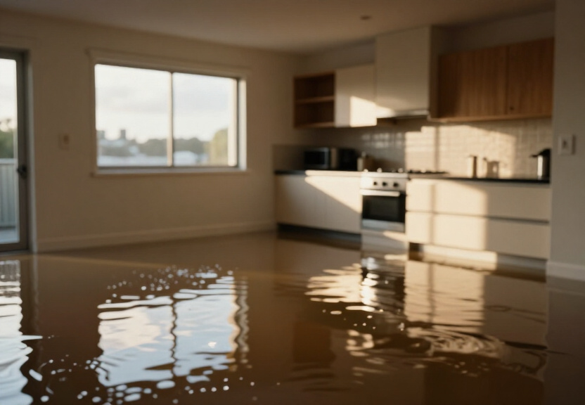 Flooded office space in Burraneer before cleanup